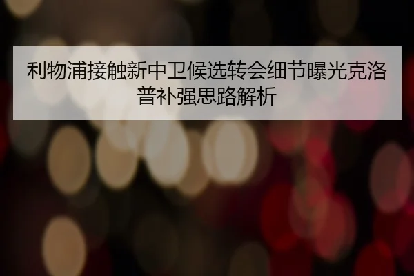 利物浦接触新中卫候选转会细节曝光克洛普补强思路解析